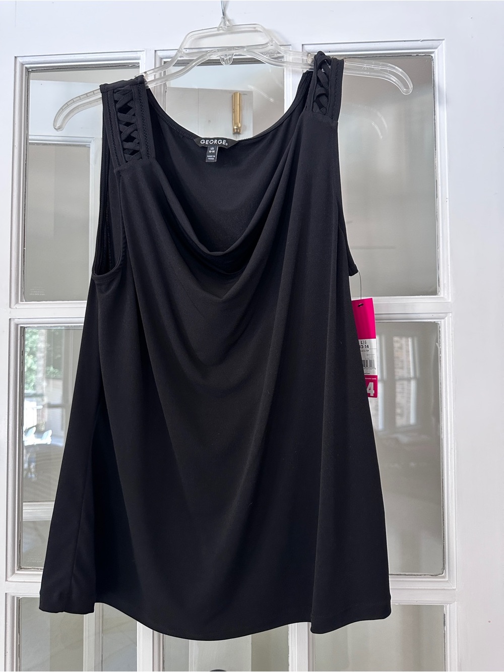 George Black Drape-Front Tank with Braided Shoulder Detail